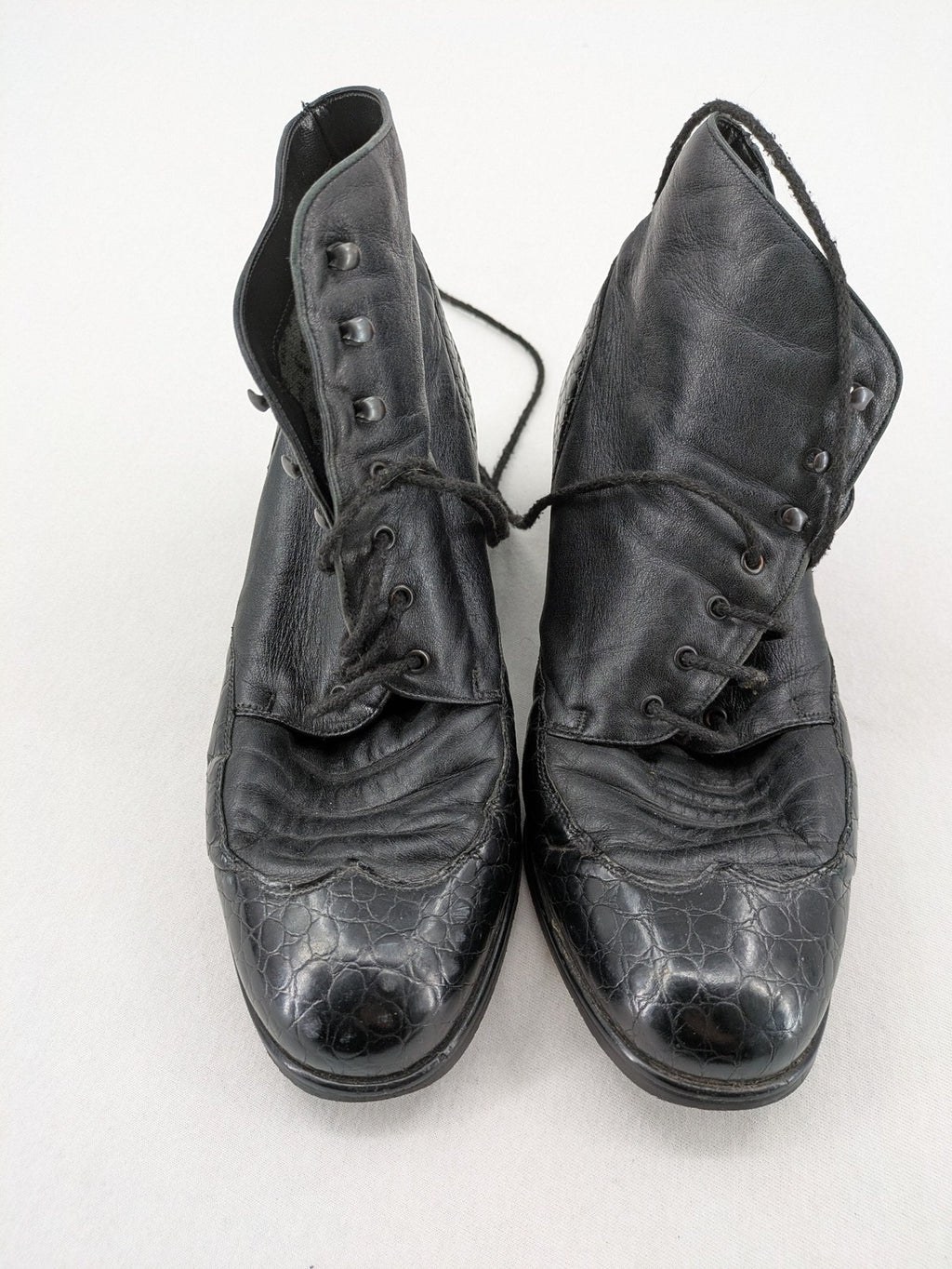 Baumwolle black ankle boots genuine leather crocodile pattern lace-up design