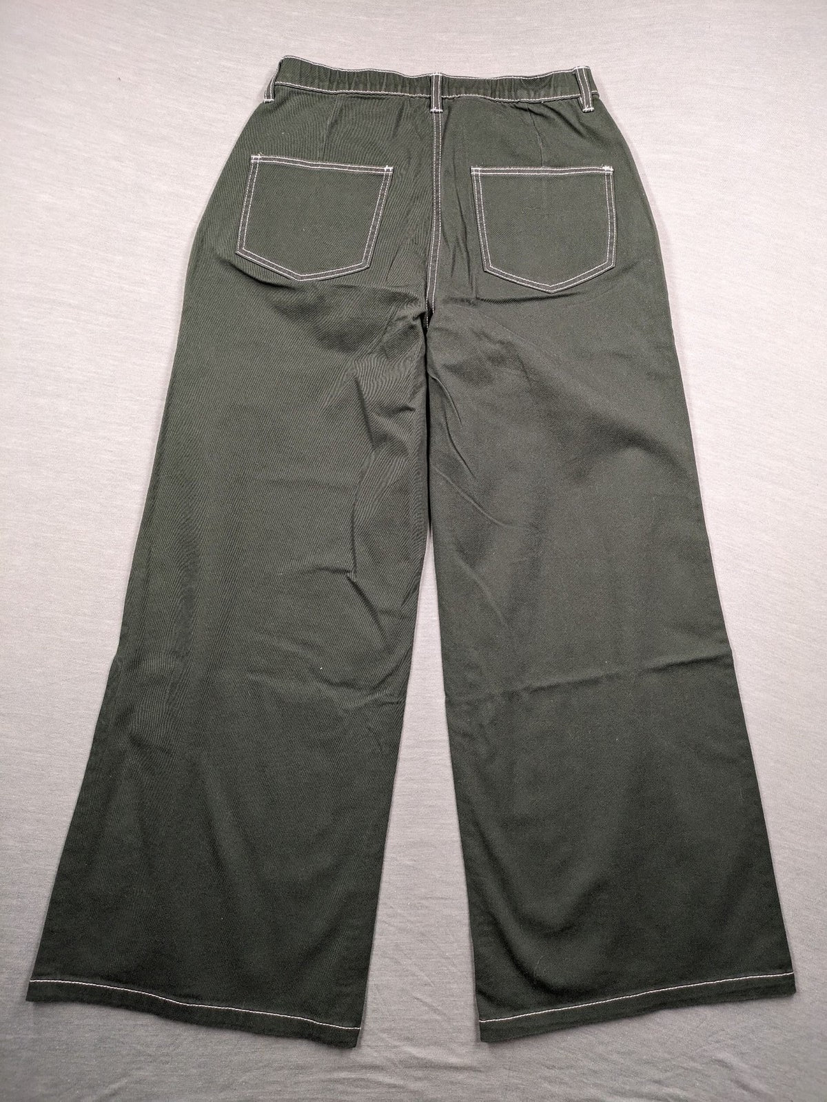BPC Bonprix green pants wide leg high waist with white contrast stitching