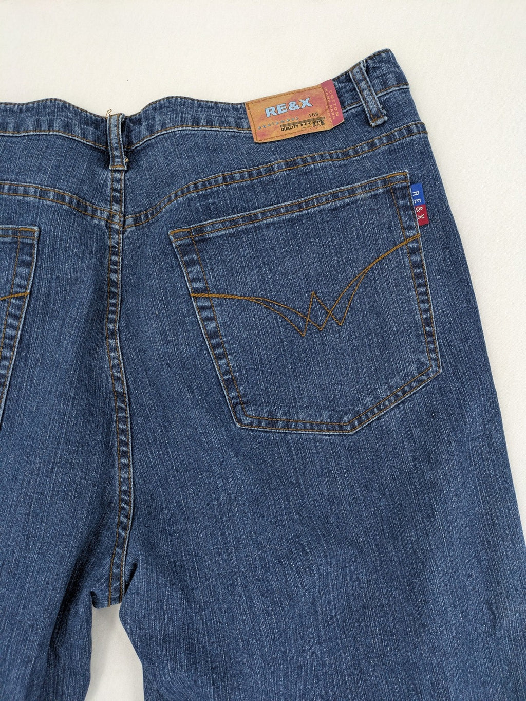 RE&X blue straight jeans dark wash five-pocket design stretch denim material