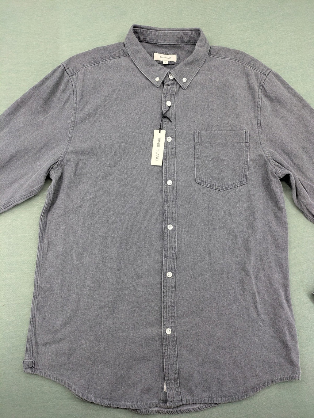 River Island grey button-down shirt with chest pocket and classic collar.