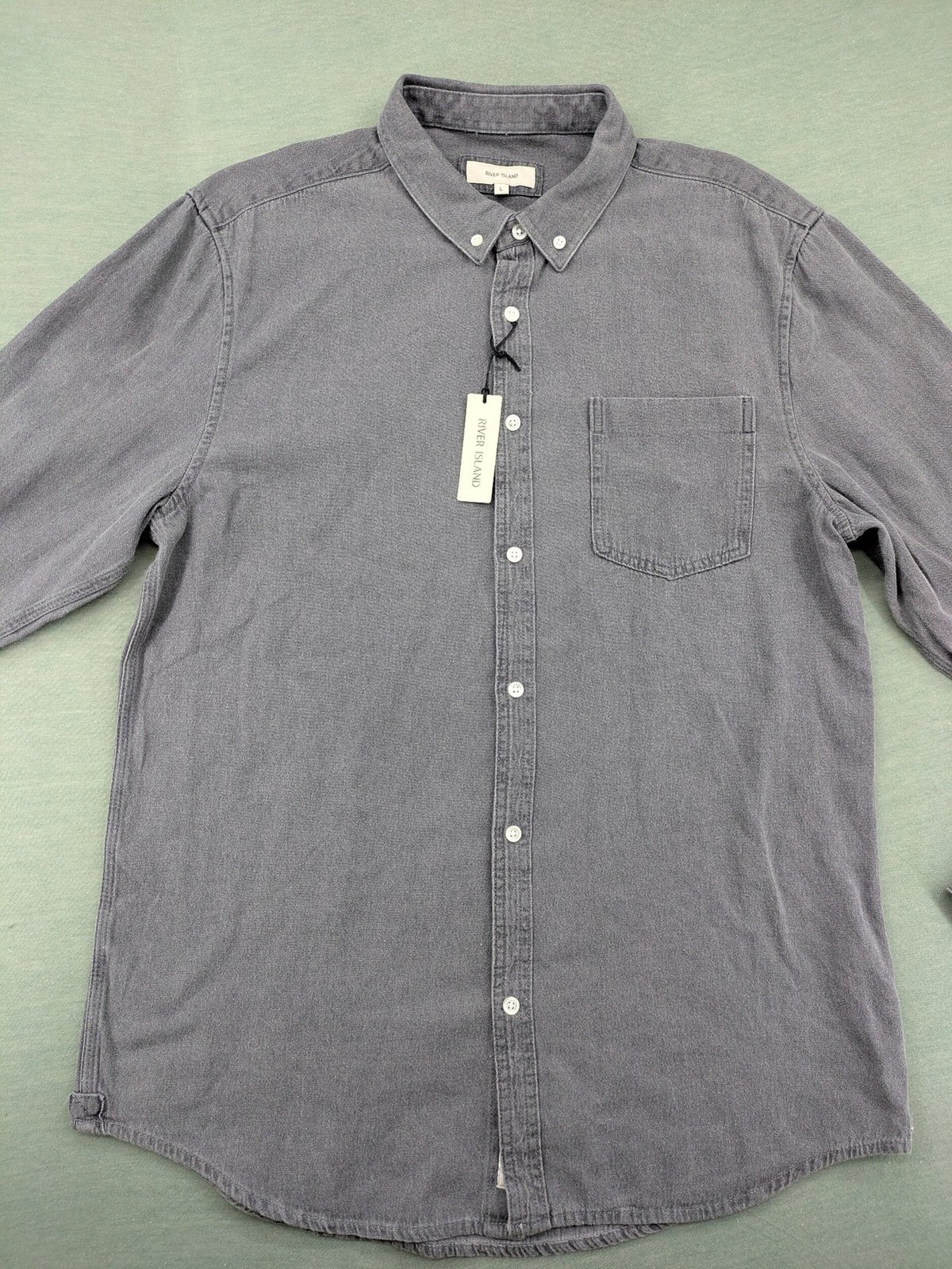 River Island grey button-down shirt with chest pocket and classic collar.