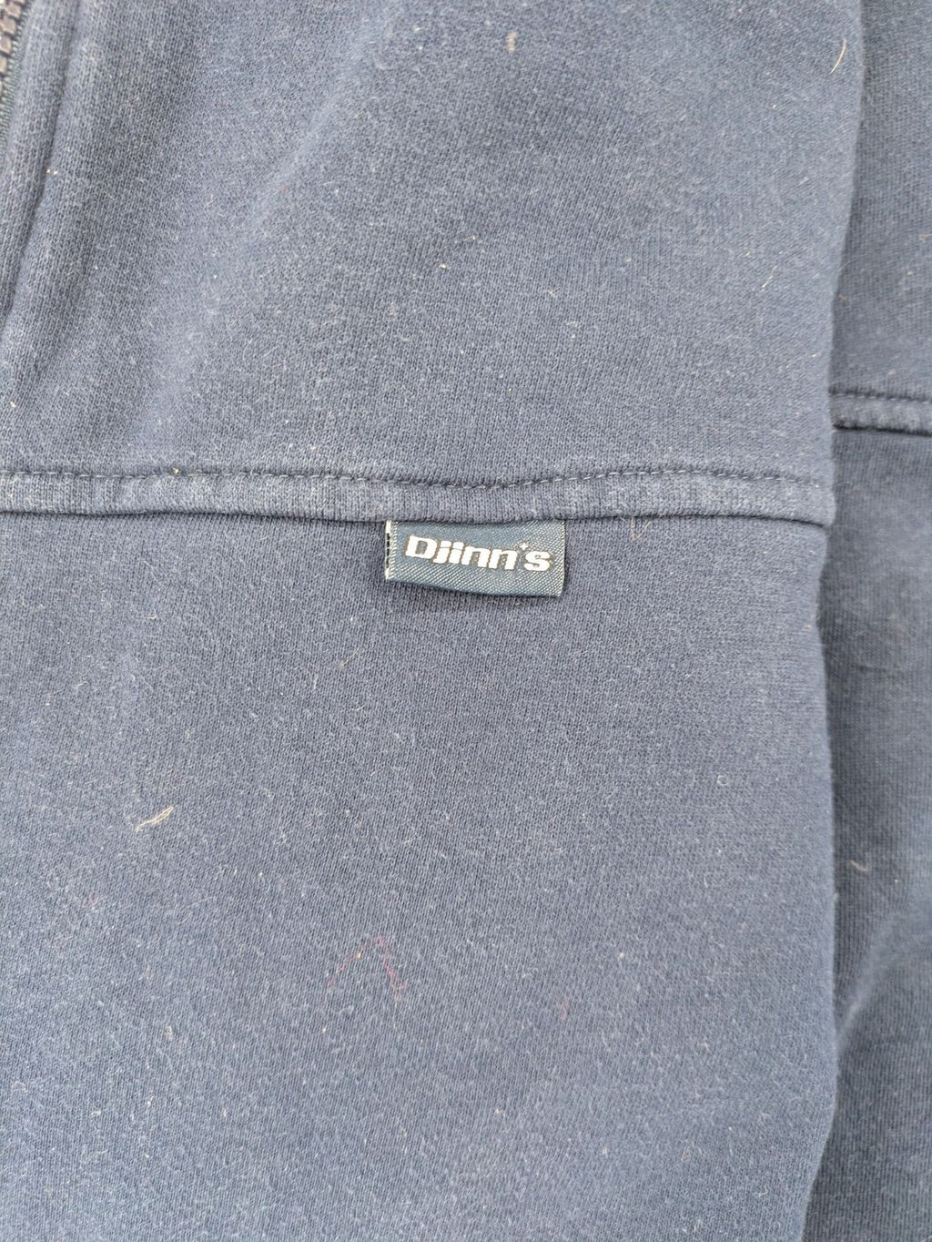Djinns grey navy striped hoodie full zip with wooden button details and logo patches.