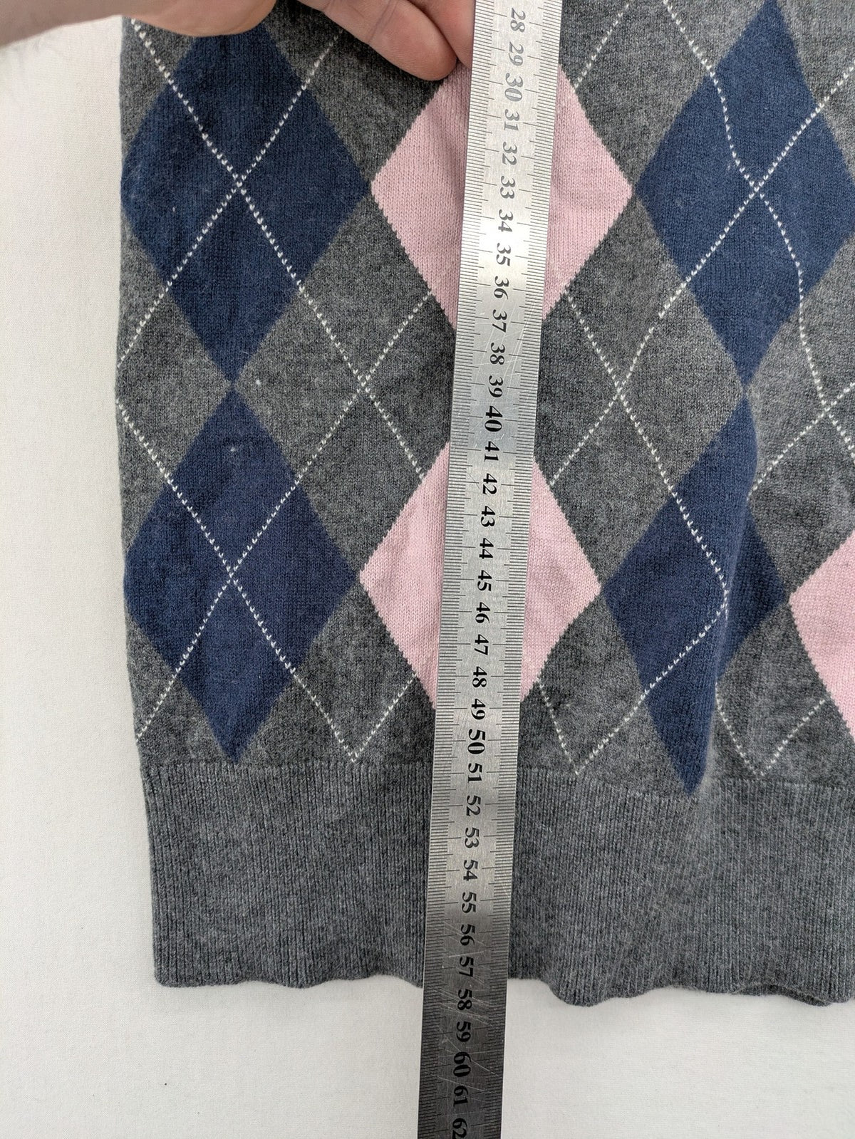 L.O.G.G. pink turtle neck jumper argyle pattern in grey, pink, and navy wool blend.