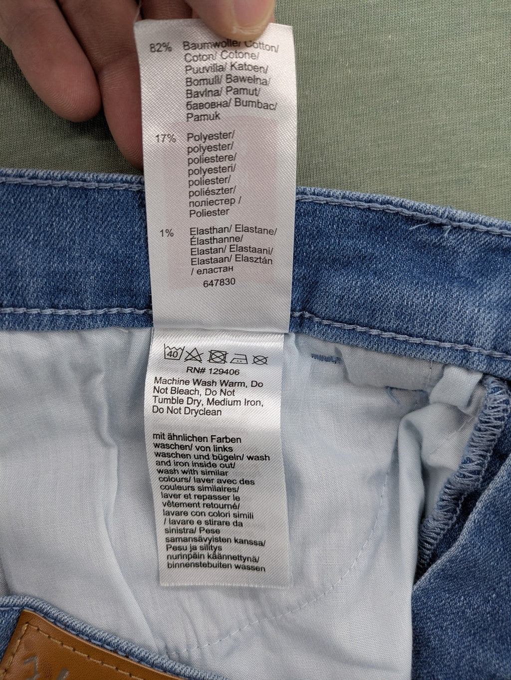 john baner blue straight jeans with decorative seams and button accents, stretch cotton blend