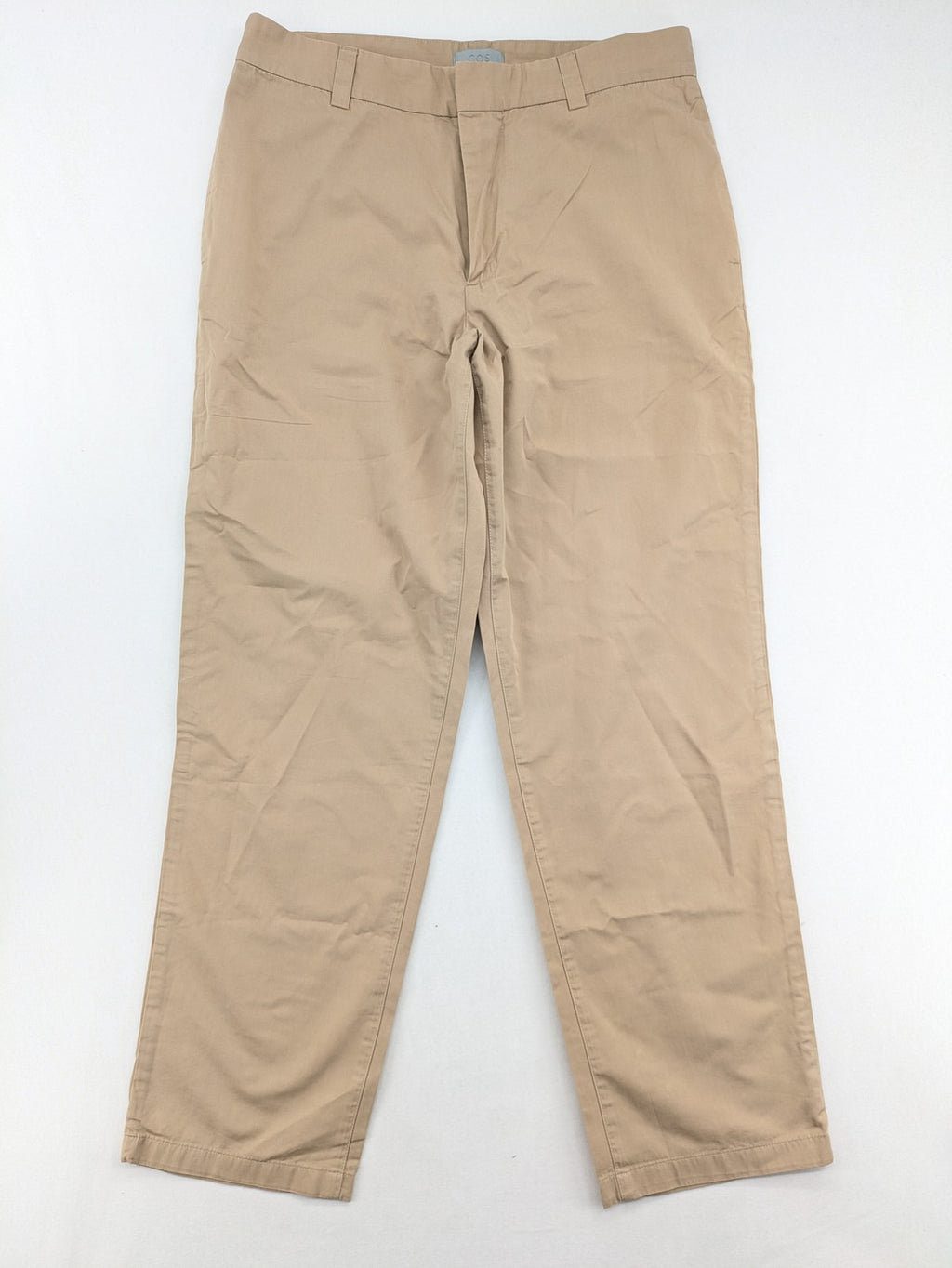 COS beige chino pants flat front straight cut cotton-lyocell blend