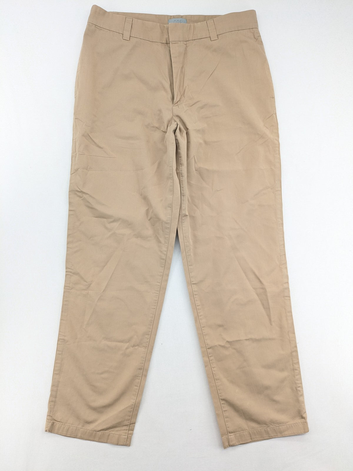 COS beige chino pants flat front straight cut cotton-lyocell blend