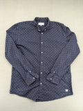 Tom Tailor Denim navy long sleeve shirt fitted cotton button-down with subtle allover pattern.