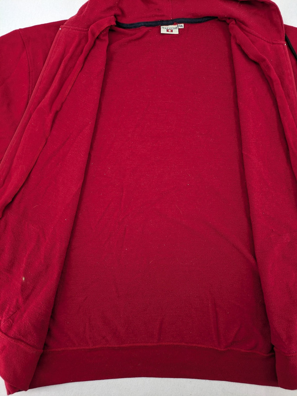Peakstone red hoodie full zip with adjustable hood and two front pockets.