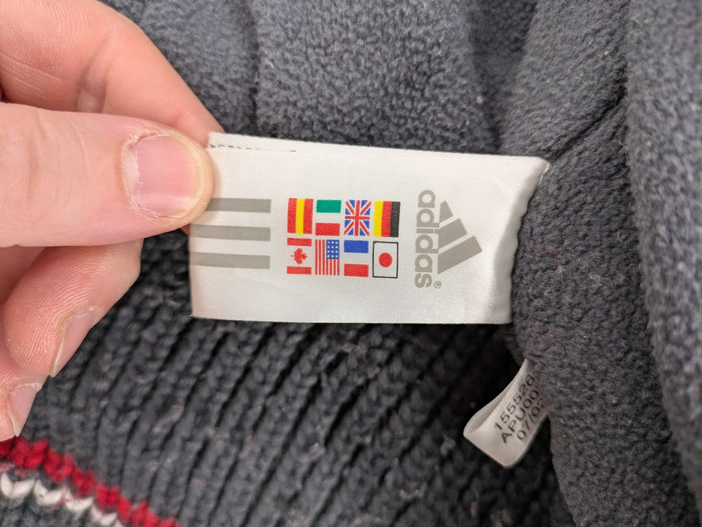 Adidas vintage bomber jacket multi colour fleece lined big logo on back