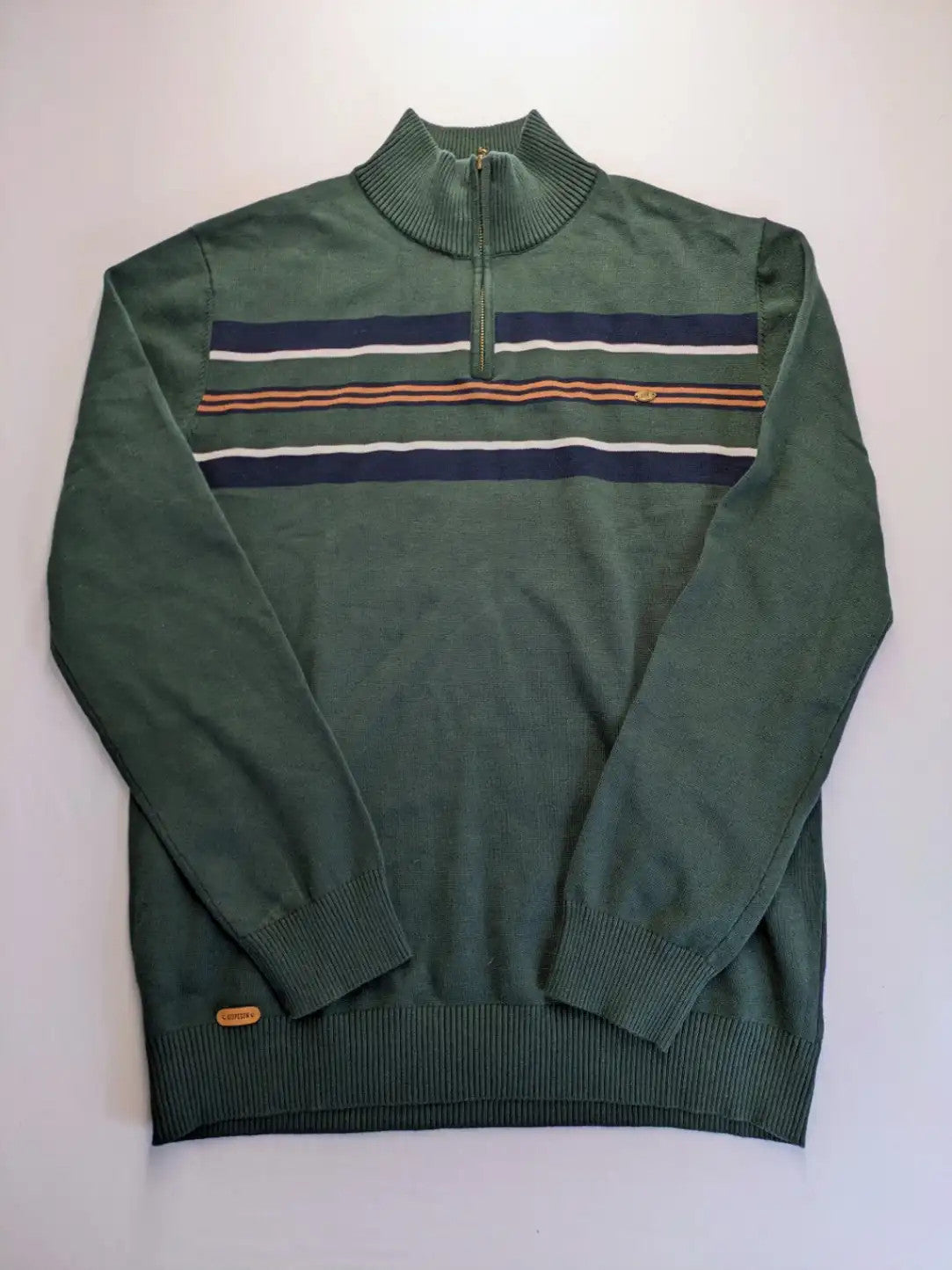 Aiopeson orange turtle neck jumper with striped pattern in navy and white, cotton blend.