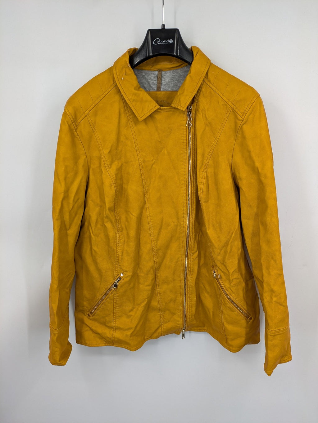 Moto yellow biker jacket asymmetrical zipper shoulder detailing soft faux leather