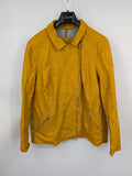 Moto yellow biker jacket asymmetrical zipper shoulder detailing soft faux leather