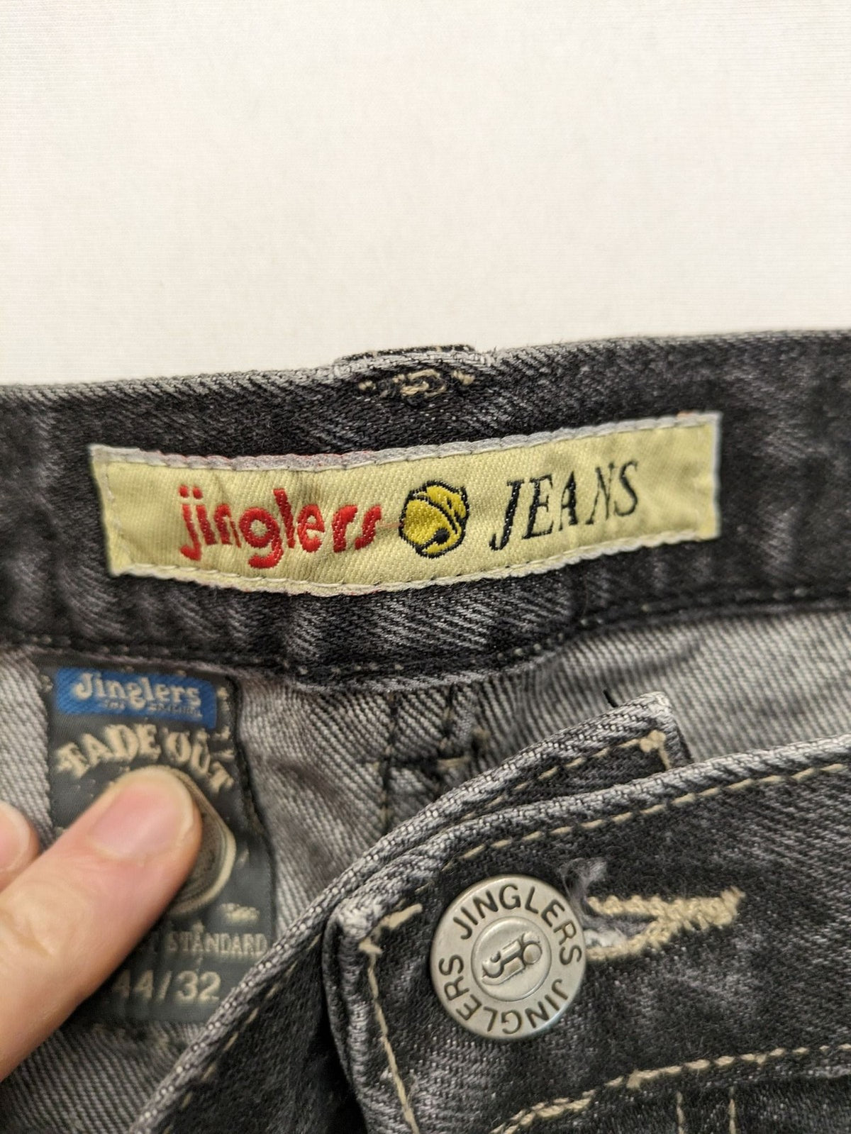 Jinglers straight jeans black grey faded wash, classic 5-pocket style, 100% cotton.