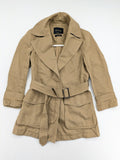 Massimo Dutti beige trench coat with belt, Italian fabric, classic design, shorter length.