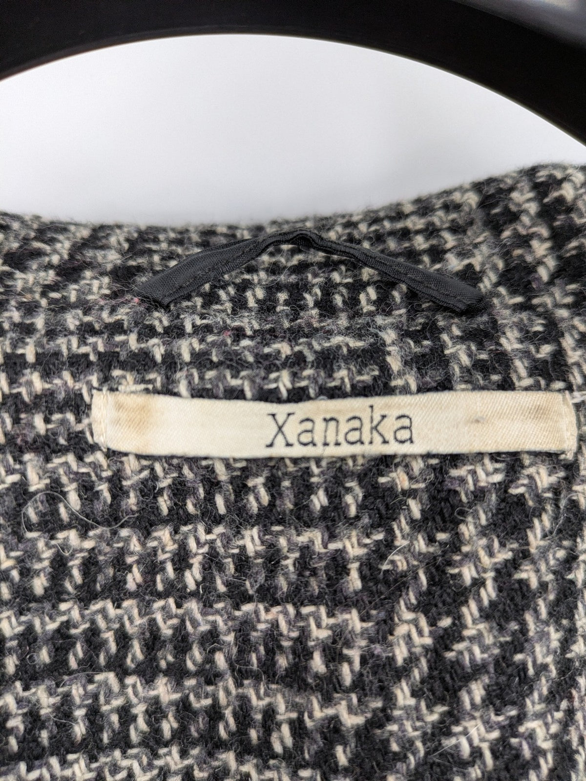 Xanaka beige trench coat houndstooth pattern wool blend with matching belt.