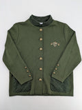 LUCIA green Trachtenjacke with embroidered crest, quilted collar, and decorative buttons.