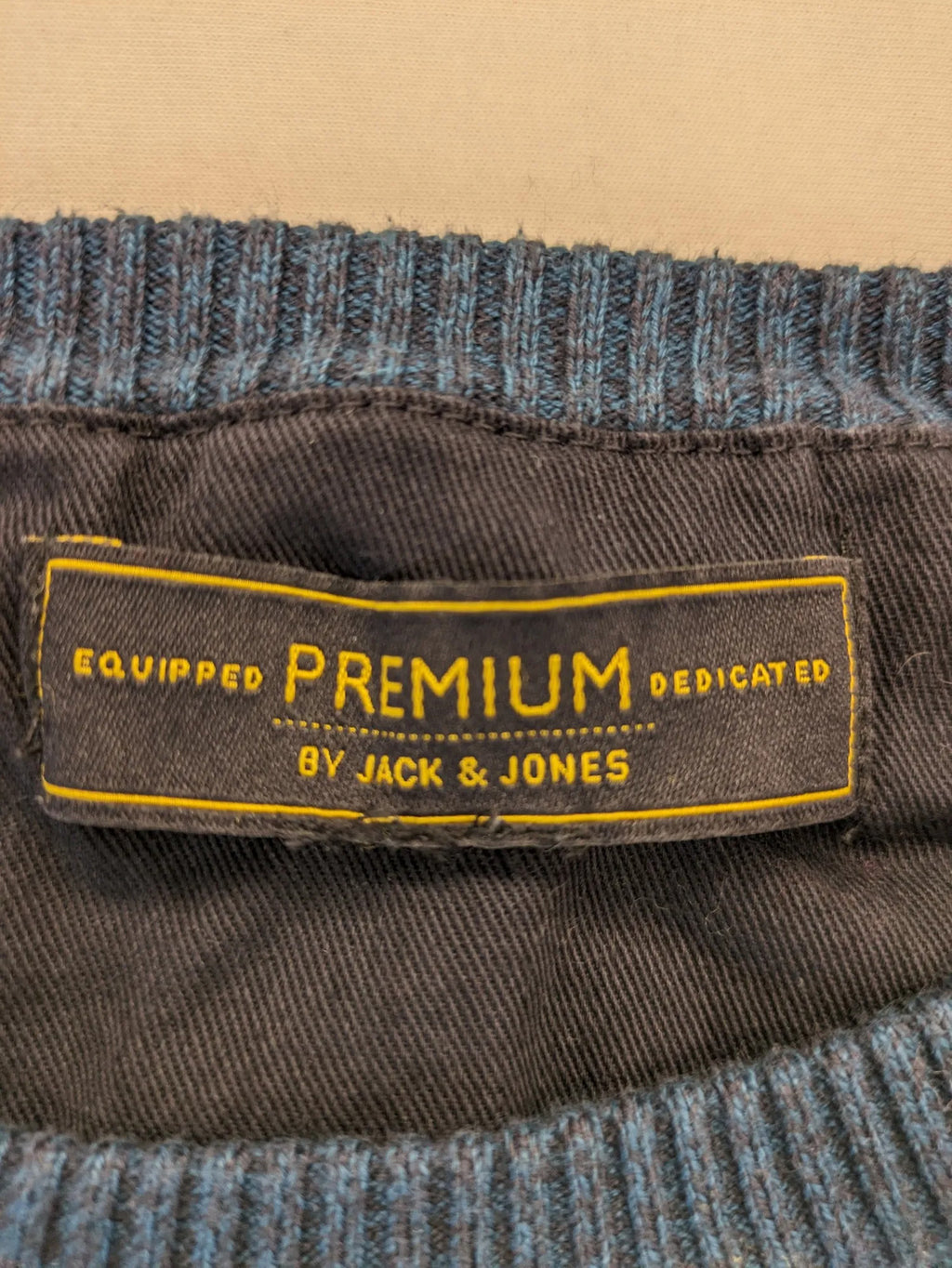 Jack & Jones brown and grey turtle neck jumper with contrasting elbow patches and shoulder buttons.
