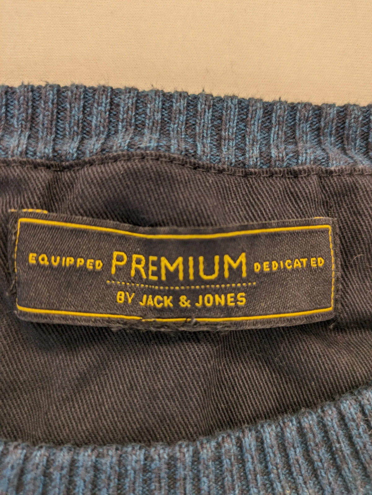 Jack & Jones brown and grey turtle neck jumper with contrasting elbow patches and shoulder buttons.