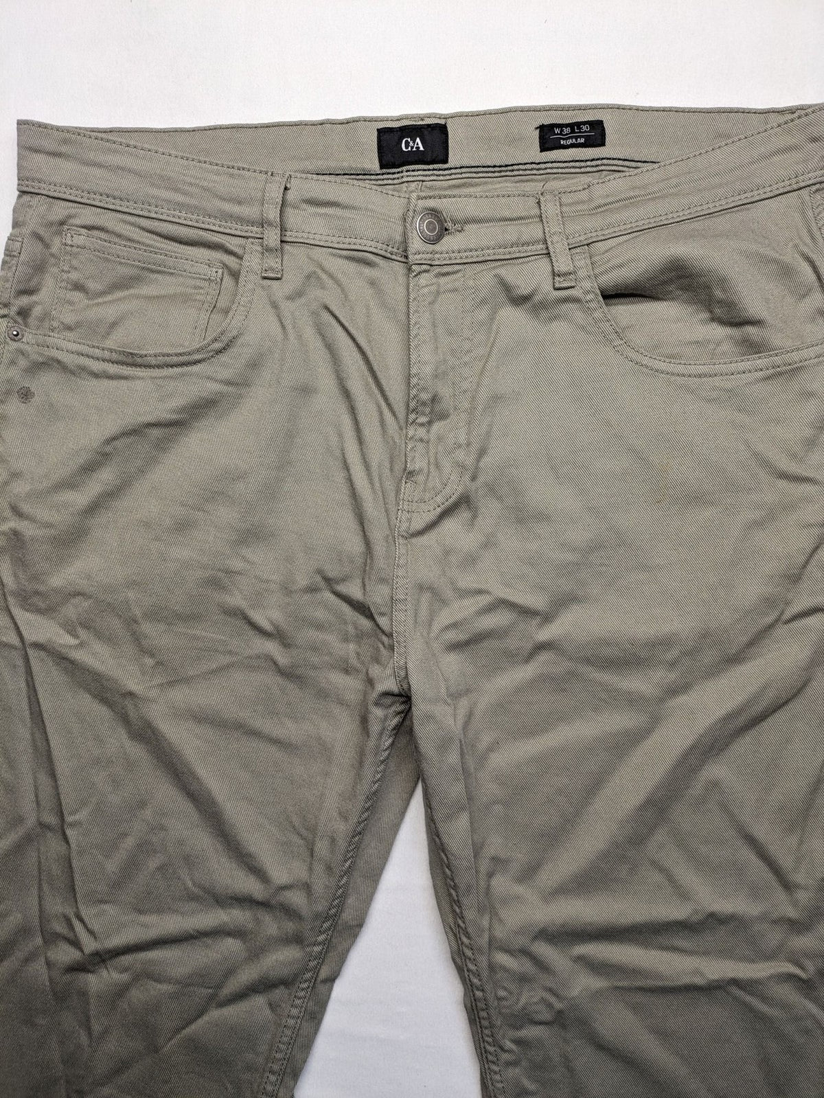C&A beige chino pants regular fit cotton stretch material with classic straight leg design