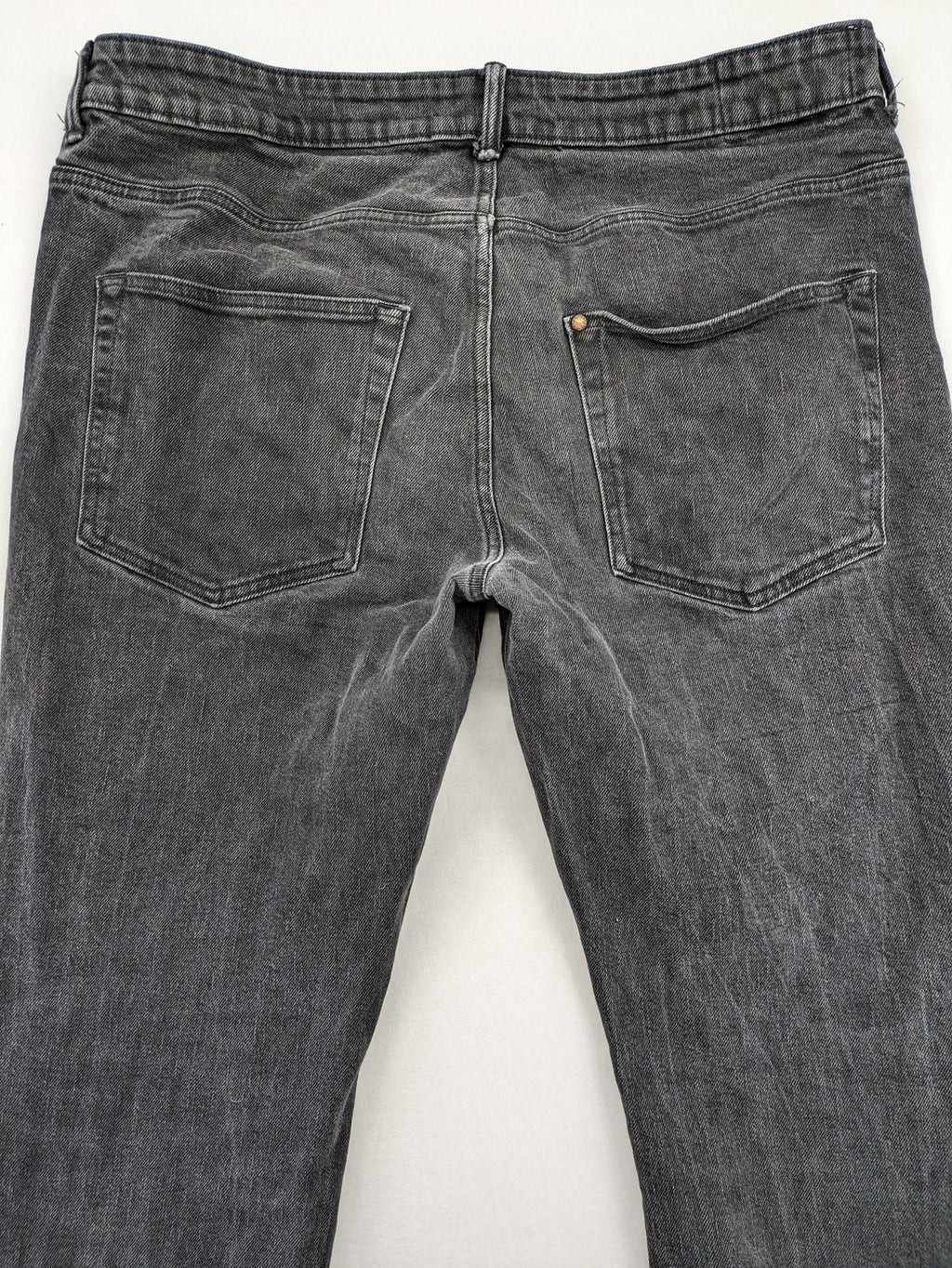 H&M grey straight jeans regular fit dark wash cotton blend with classic styling.