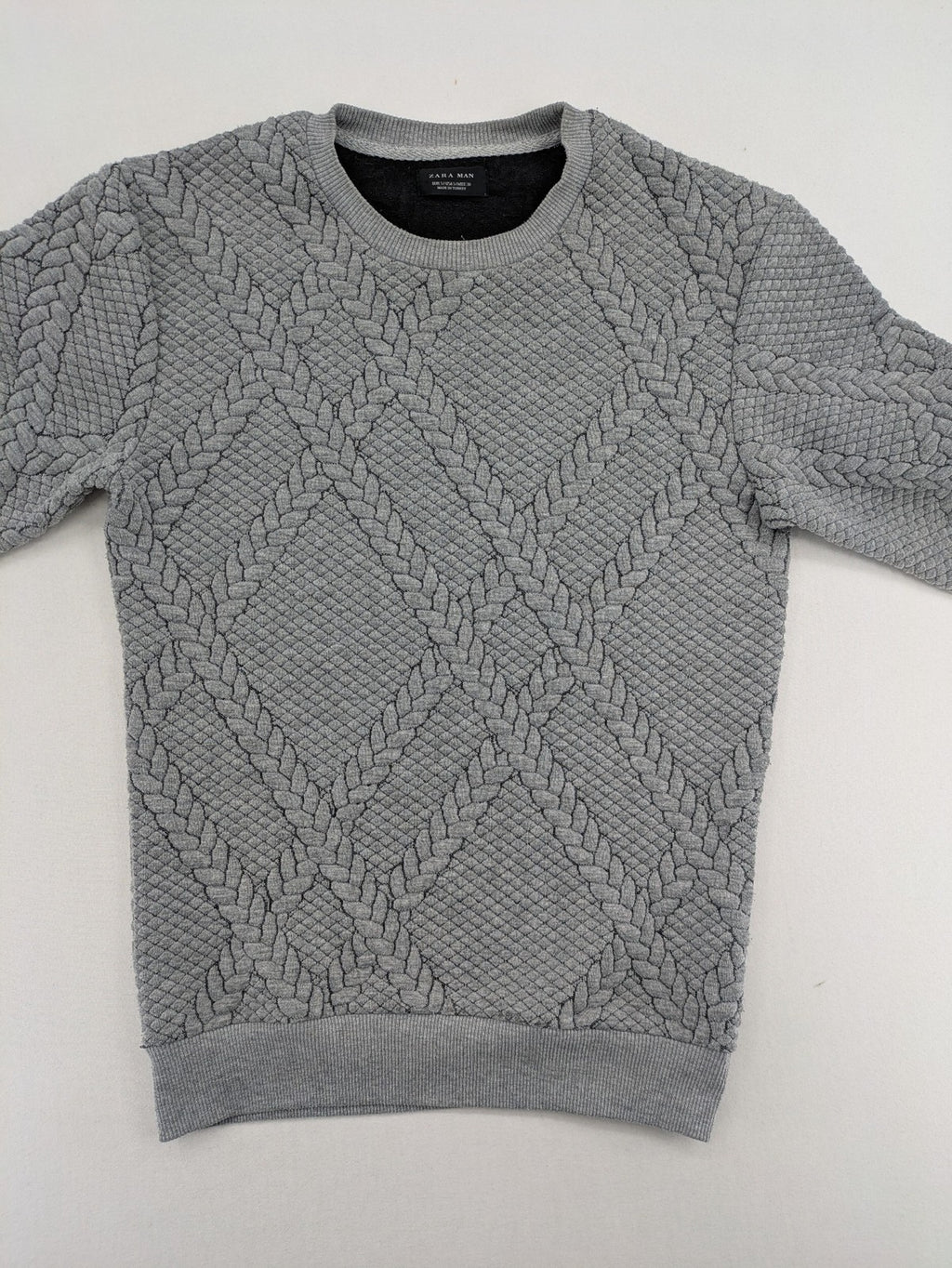 Zara Man grey turtle neck jumper textured cable knit pattern classic fit