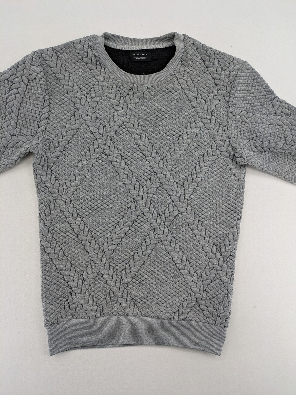 Zara Man grey turtle neck jumper textured cable knit pattern classic fit