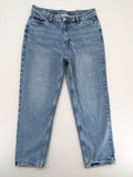 Janina blue mom jeans high-waist tapered leg with classic 5-pocket design.