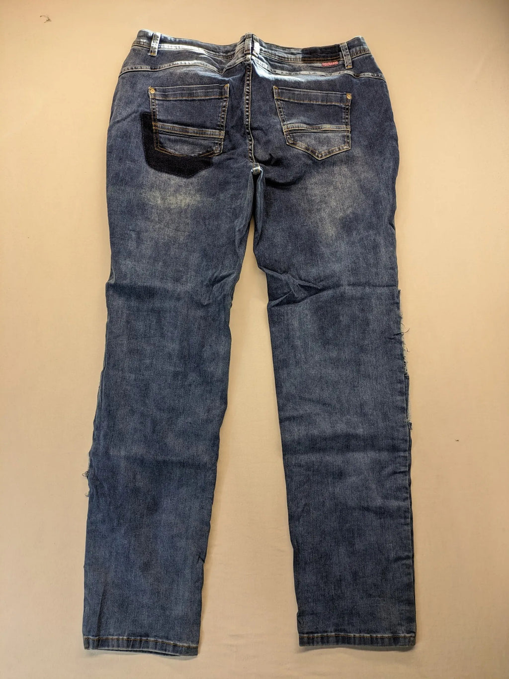 Cecil straight jeans blue patchwork design with classic button fly and stretch denim.