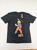 Naruto Shippuden black graphic t-shirt featuring colorful Naruto Uzumaki design, 100% cotton.