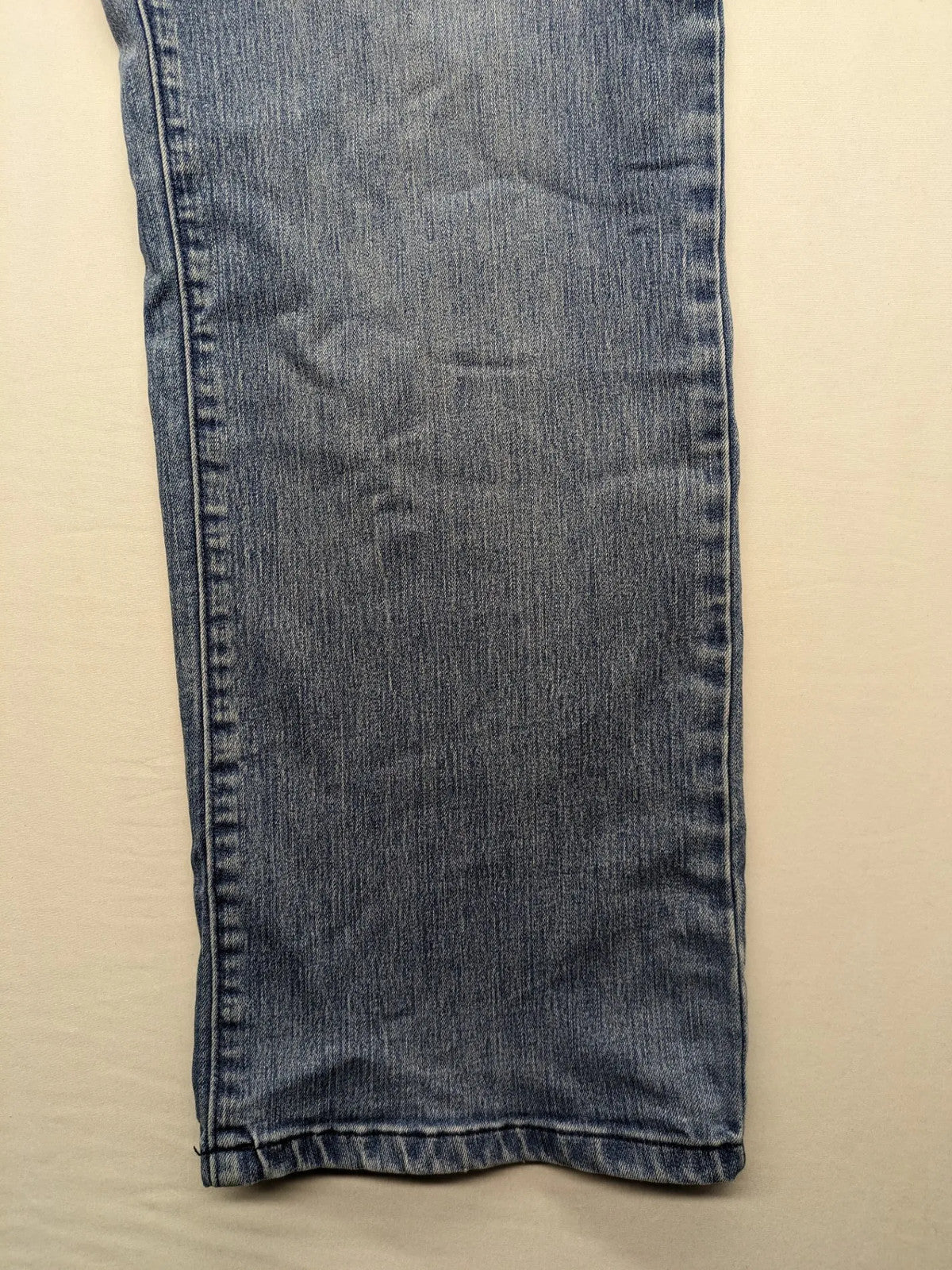 Angels blue straight jeans with five-pocket design and vertical front seams.