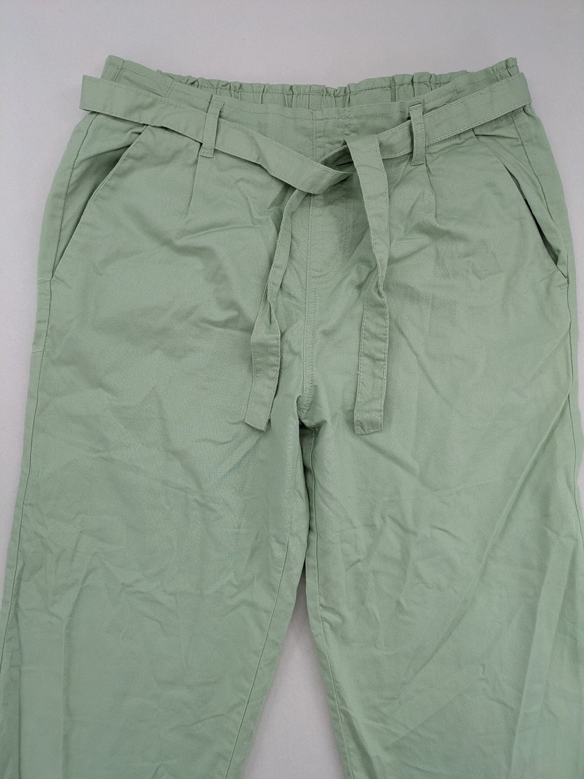 Pageone green cropped pants wide leg paperbag waist with matching tie belt