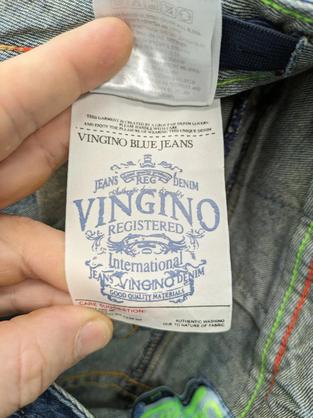 Vingino blue straight jeans medium wash 5-pocket design with zipper fly and stretch denim.