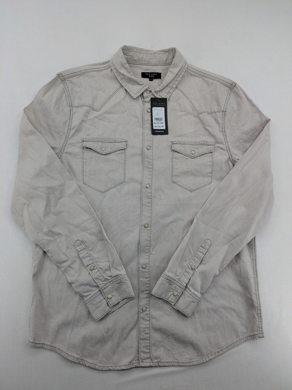 New Look beige Western shirt with snap buttons and two front pockets, 100% cotton.