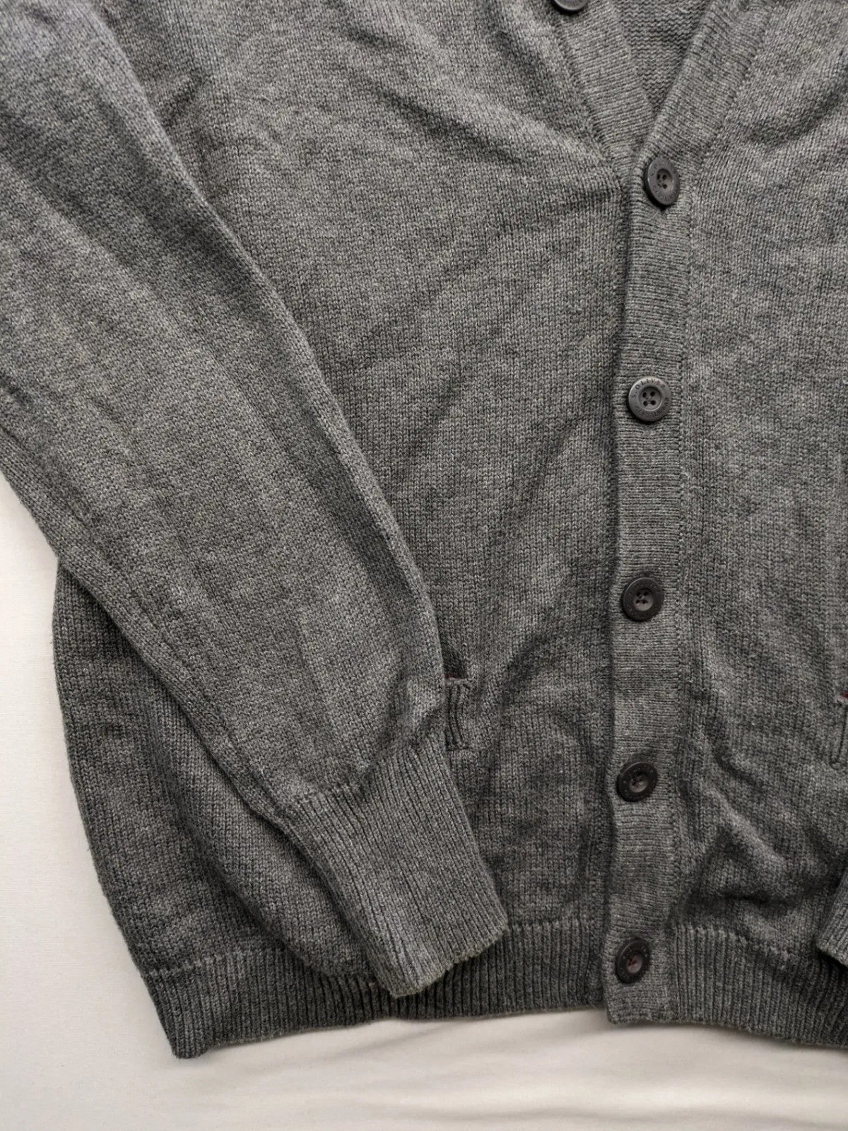 s.Oliver grey turtle neck jumper with varsity college patch and button closure.