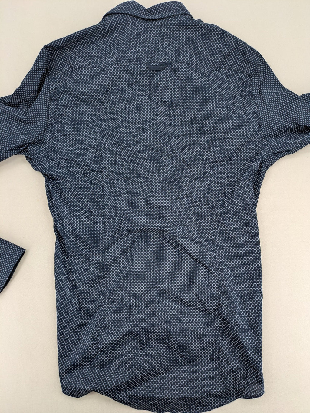 Nazareno Gabrielli blue button-up shirt with subtle pattern and classic collar, made in Italy.