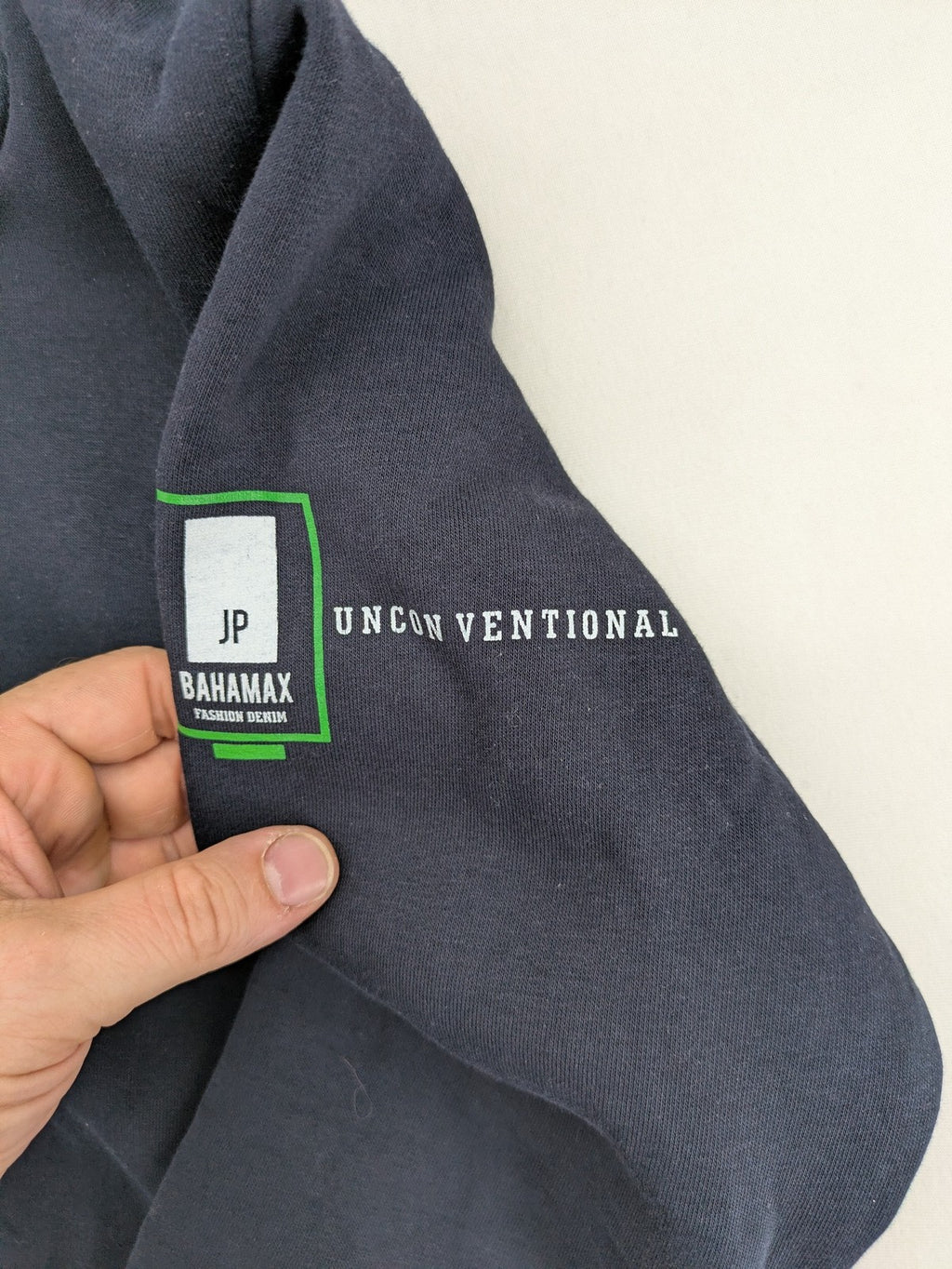 Bahamax zip-through hoodie grey with green hood, "Life To Short" print, and unique sleeve embroidery.