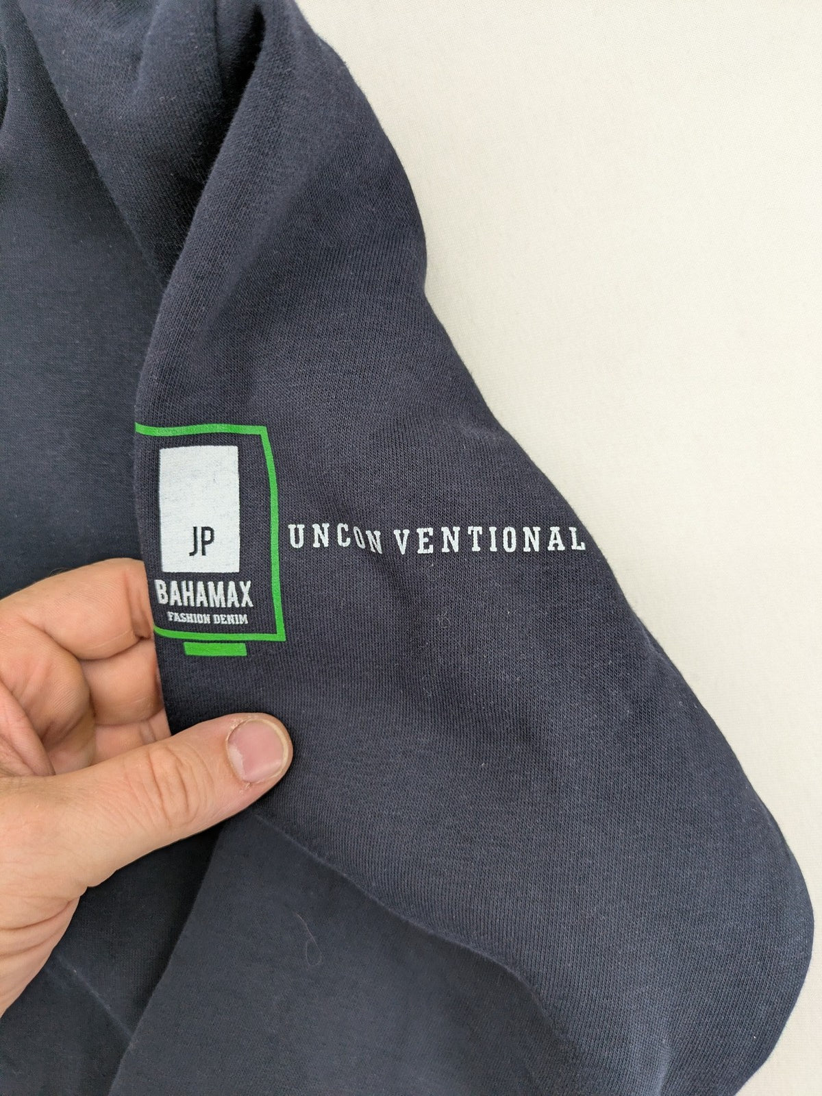 Bahamax zip-through hoodie grey with green hood, "Life To Short" print, and unique sleeve embroidery.