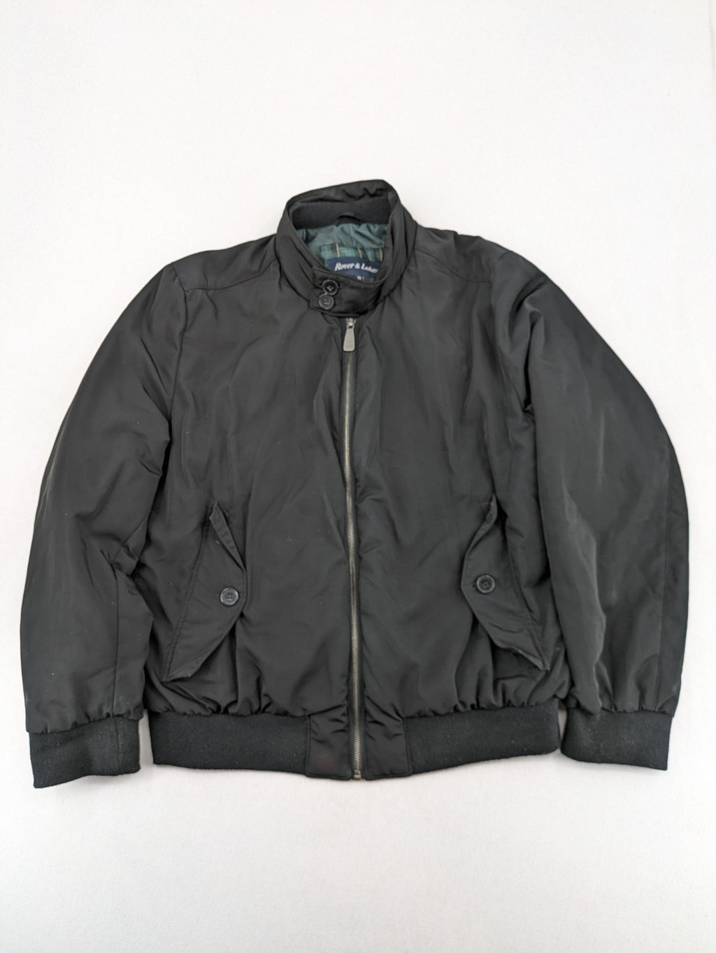 Rover & Lakes black bomber jacket padded interior, stand collar, zip front, multiple pockets.