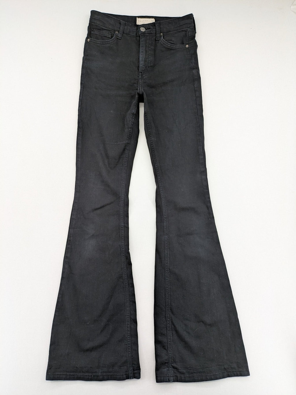 Topshop black Jamie flare jeans high waist stretch denim with classic silhouette.