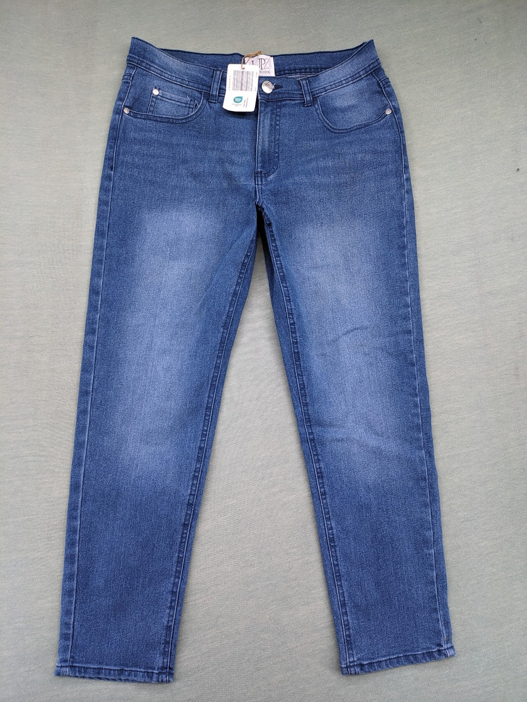 up2 fashion blue straight jeans classic 5-pocket style stretch denim with tag