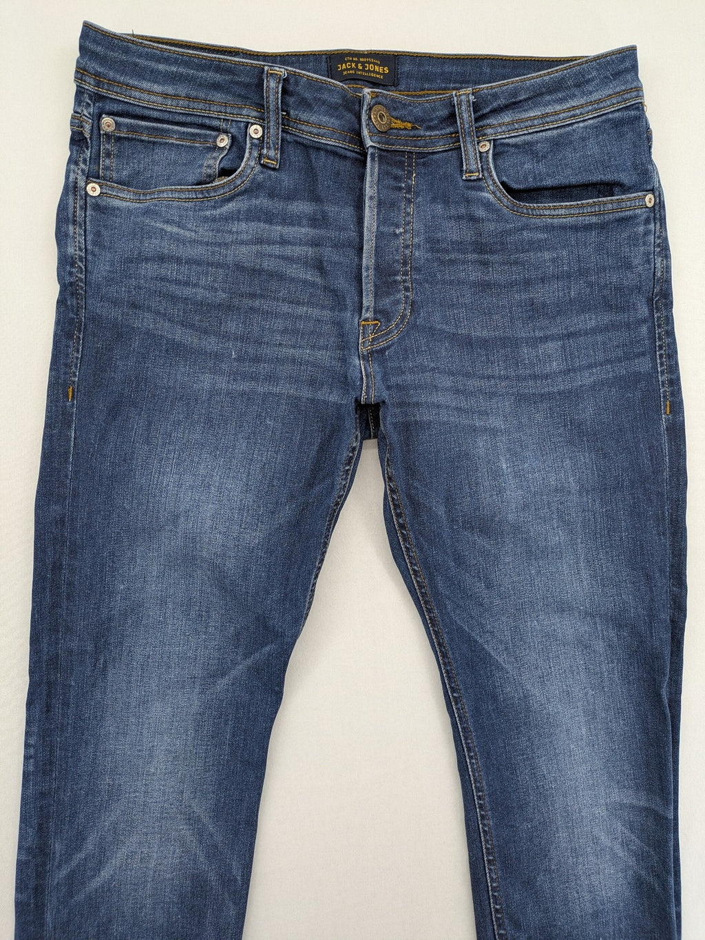 Jack & Jones blue straight jeans Glenn Slim Fit with classic button fly and denim stretch.