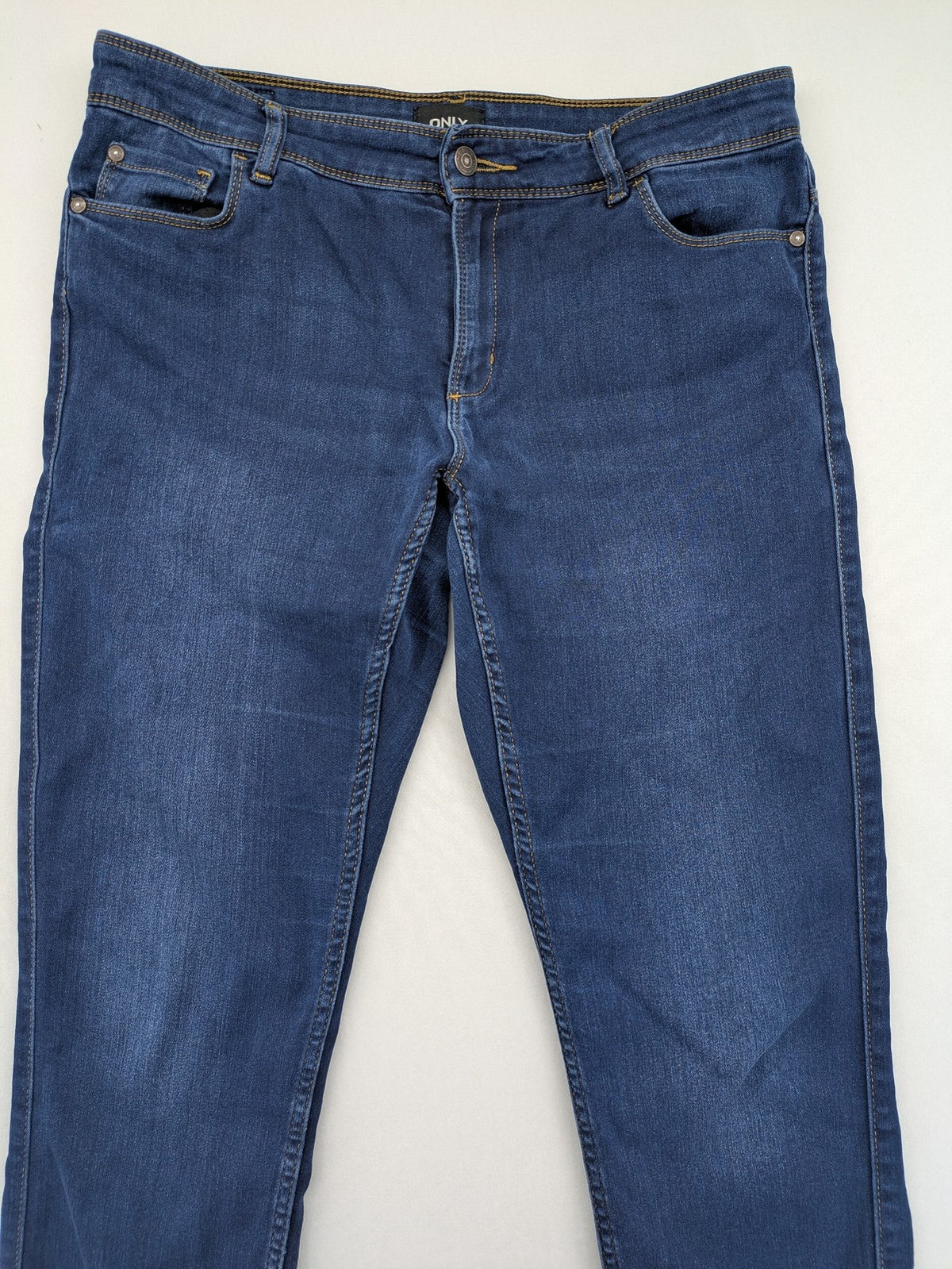 ONLY blue straight jeans classic 5-pocket design dark wash cotton slim fit