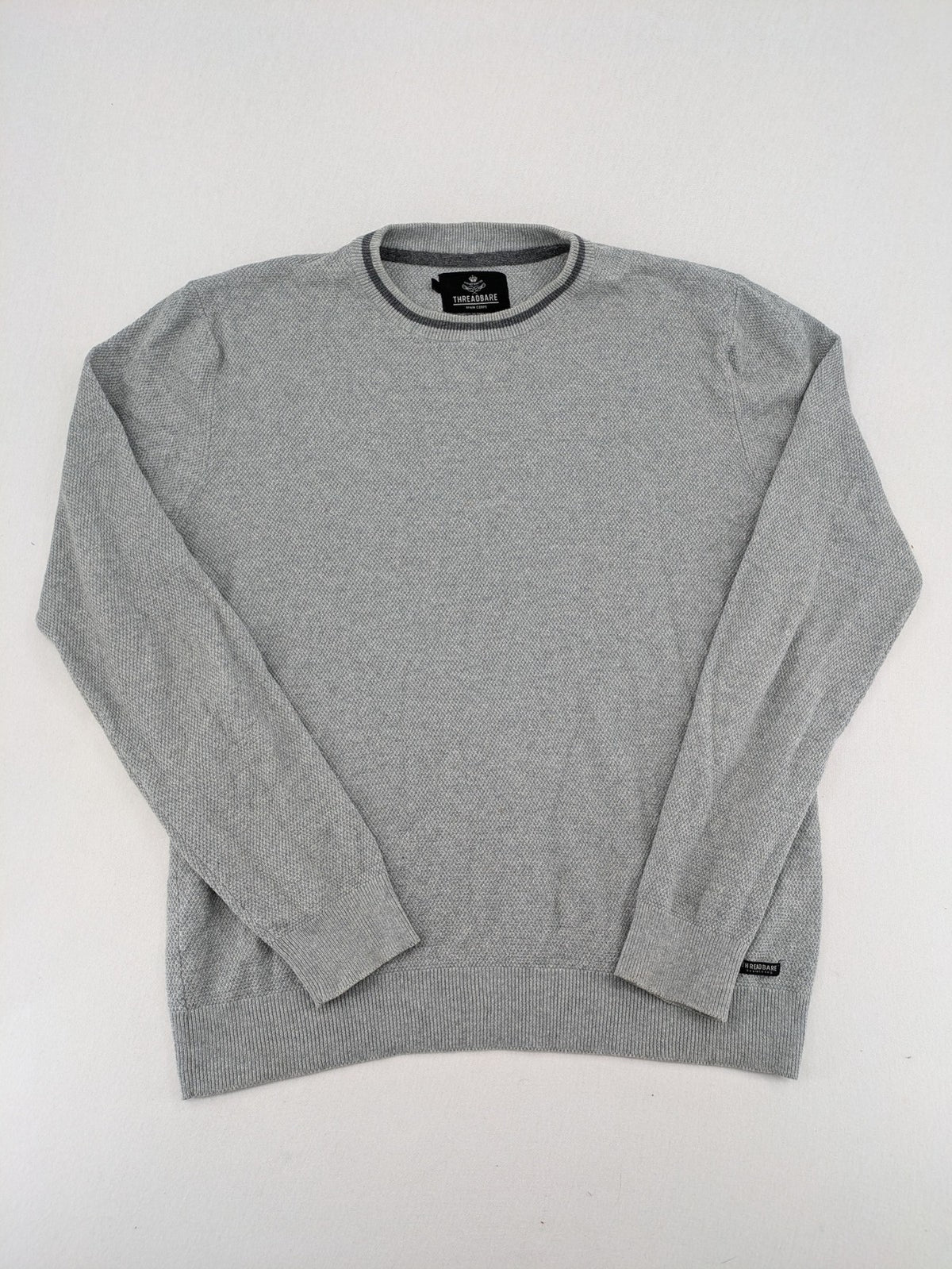 Threadbare grey turtle neck jumper with textured knit and dark grey collar trim.