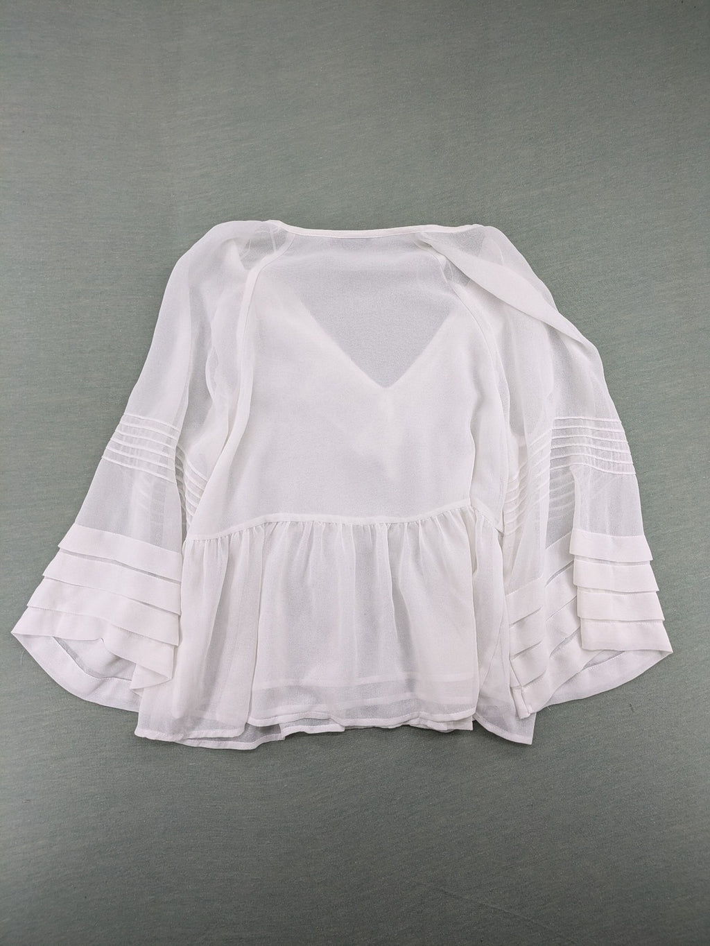 Mango Suit transparent blouse white ruffled V-neck flared sleeves elegant design