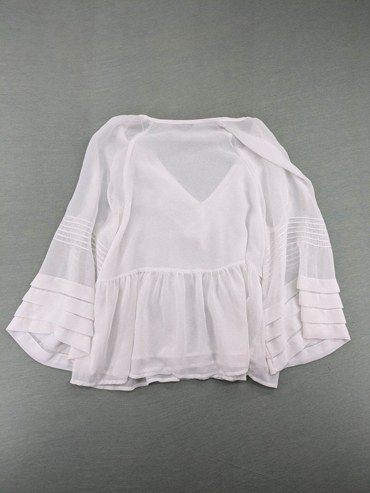 Mango Suit transparent blouse white ruffled V-neck flared sleeves elegant design