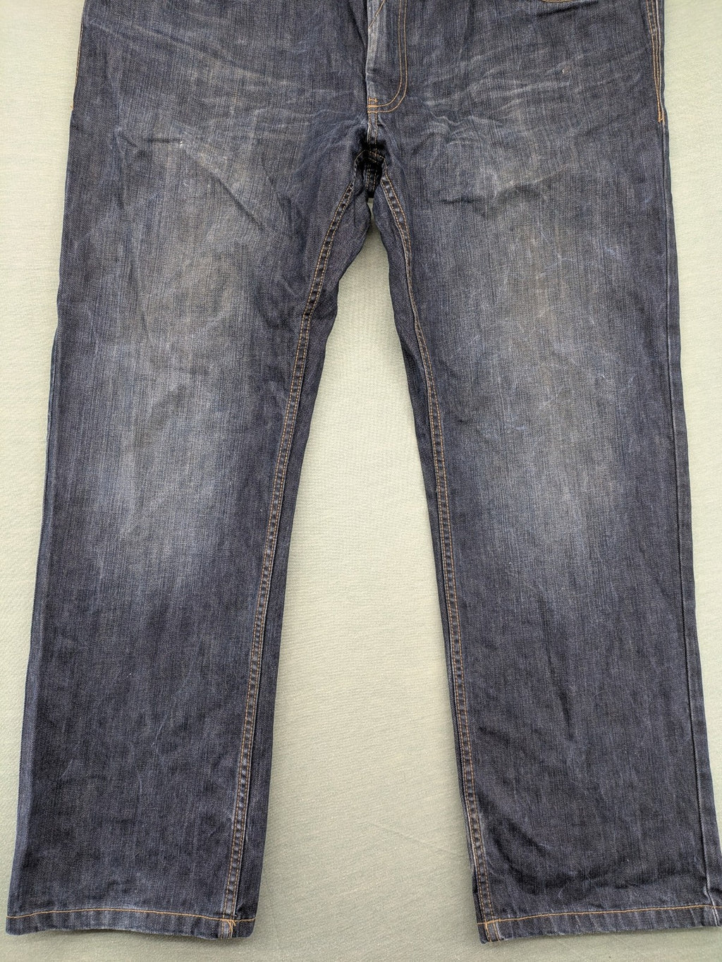 Back Of Beyond blue straight jeans 5-pocket design with classic denim wash.