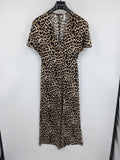 Amisu beige jumpsuit leopard print V-neck, short sleeves, keyhole back detail.