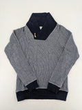 Zara Man multi striped turtle neck jumper with dark blue knit collar and wooden toggle.