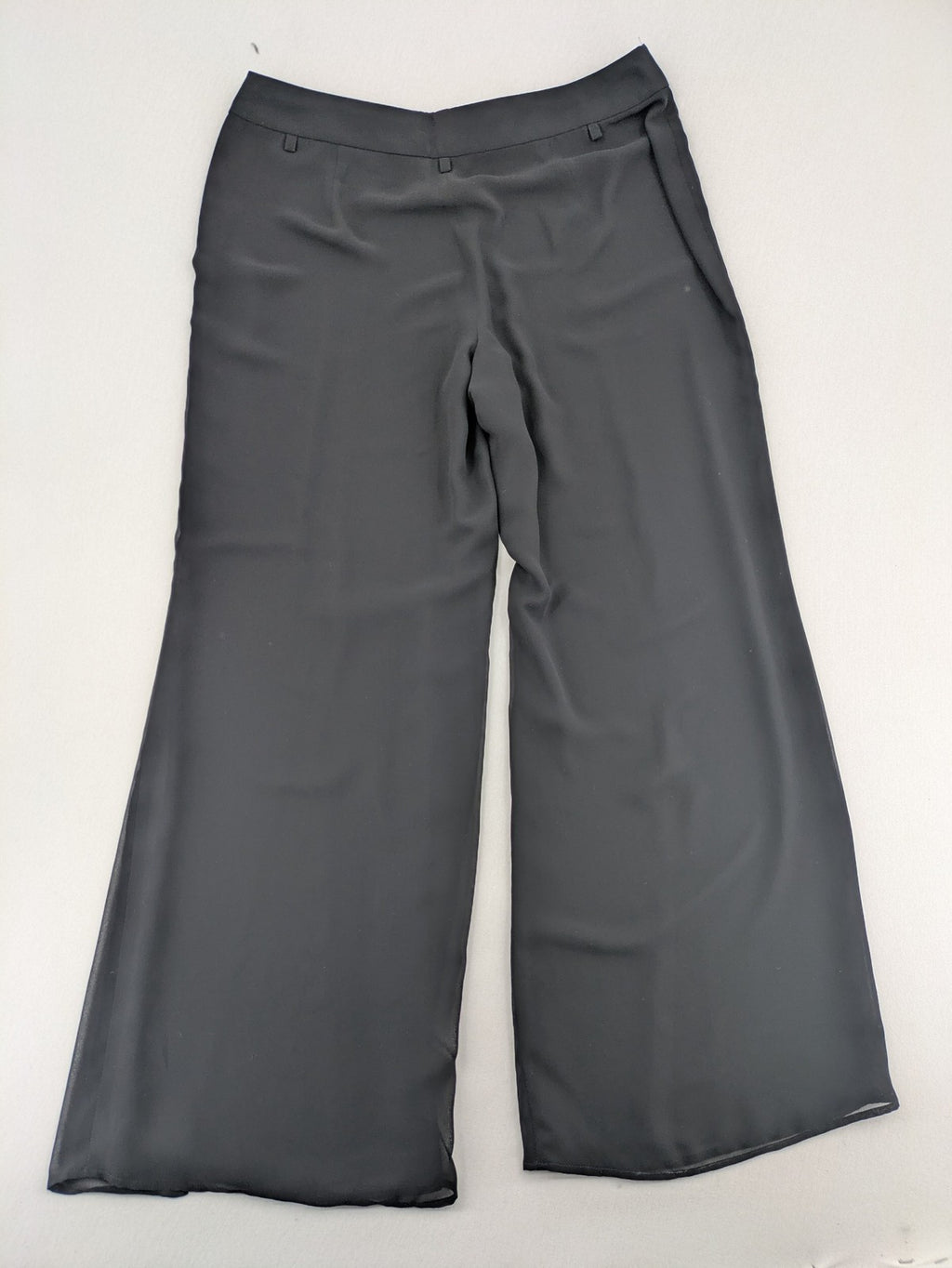 Gerry Weber grey palazzo pants with chiffon overlay and front slits.