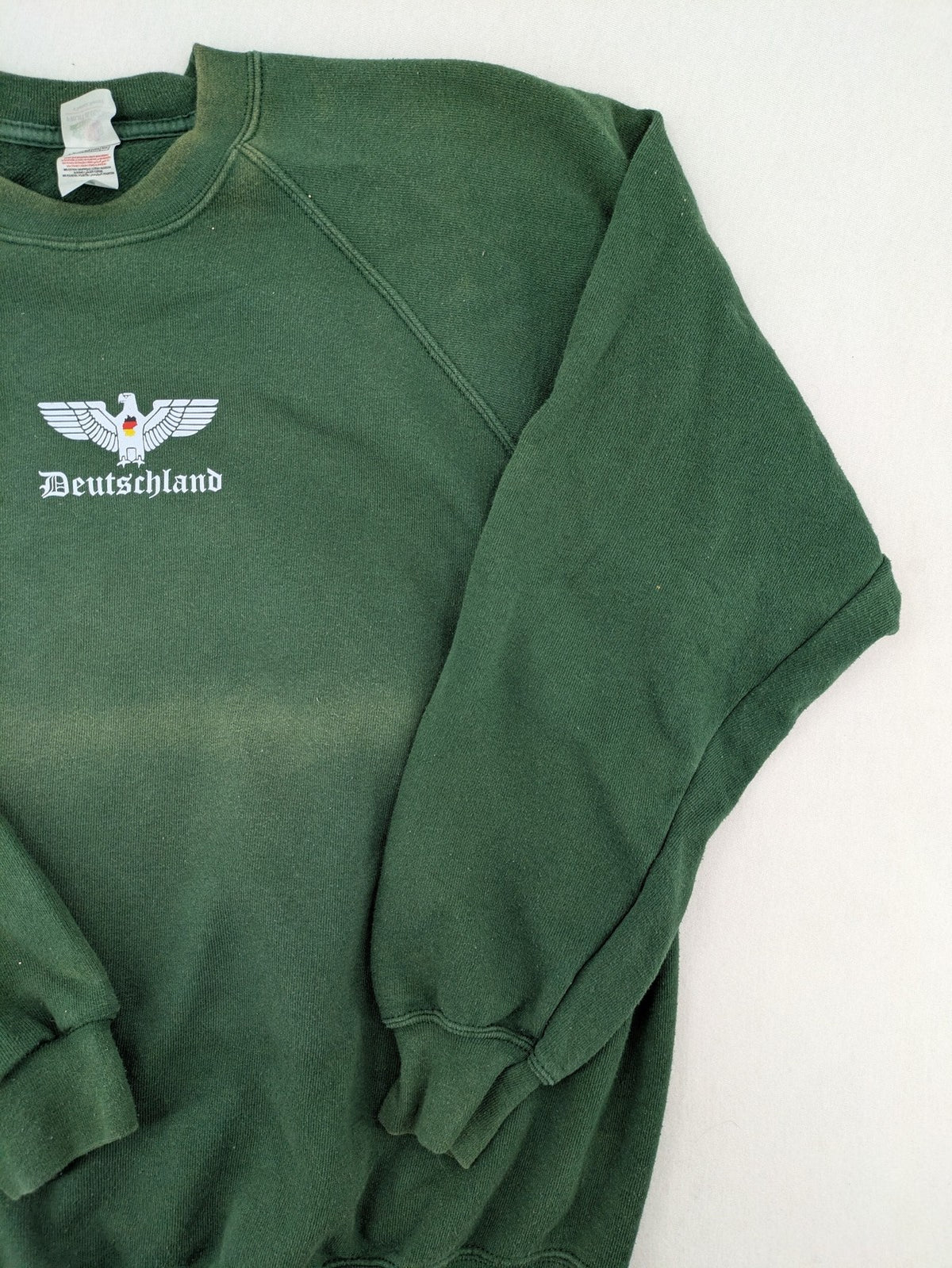 Fruit of the Loom green turtle neck jumper with embroidered Deutschland eagle logo.